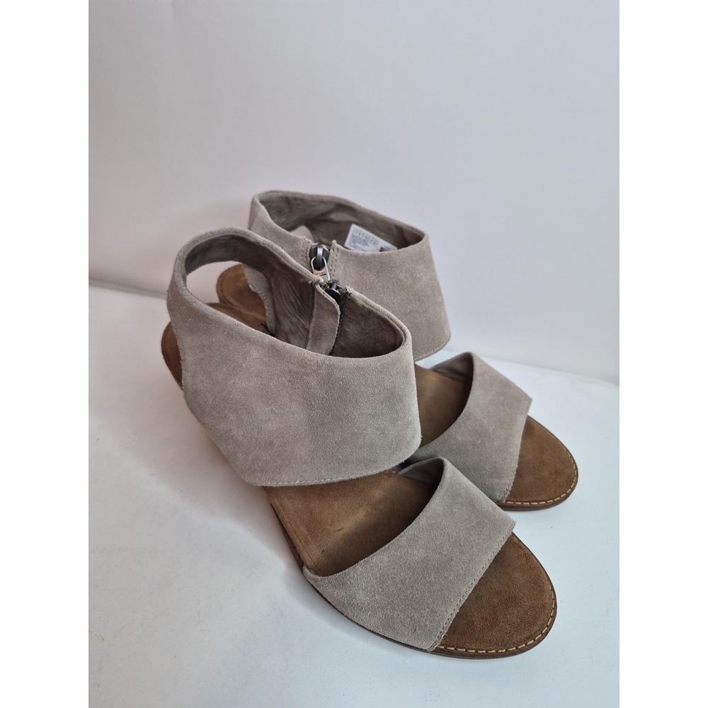 Toms Majorca Cutout Sandals Womens Ankle Strap Block Heels Peep Toe Gray Sz 11